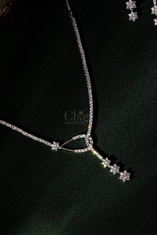 Floral Halo Drop Diamond Crush Necklace Set