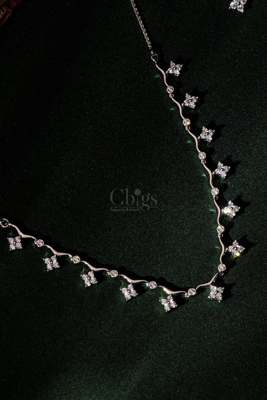 Silver Star Drop Diamond Crush Necklace Set