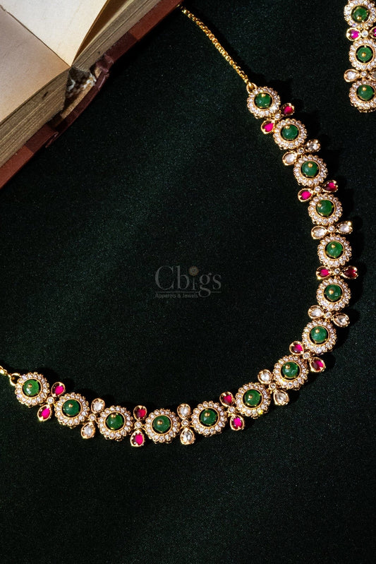 Emerald Ruby Rosette Diamond Crush Necklace Set
