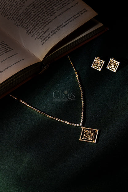 Square Filigree Diamond Crush Necklace Set