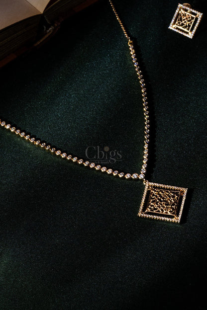 Square Filigree Diamond Crush Necklace Set