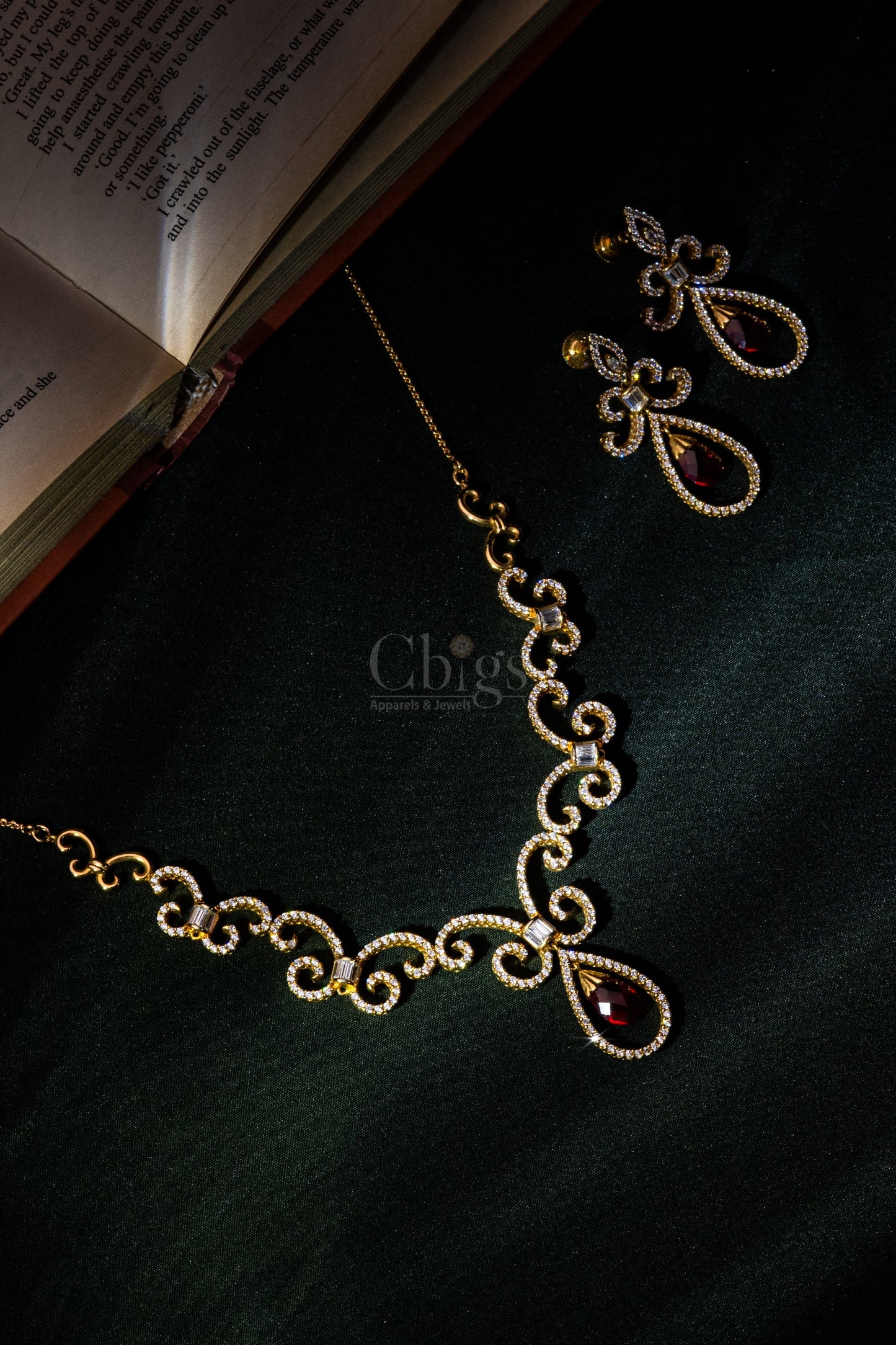 Ruby Scroll Vine Diamond Crush Necklace Set