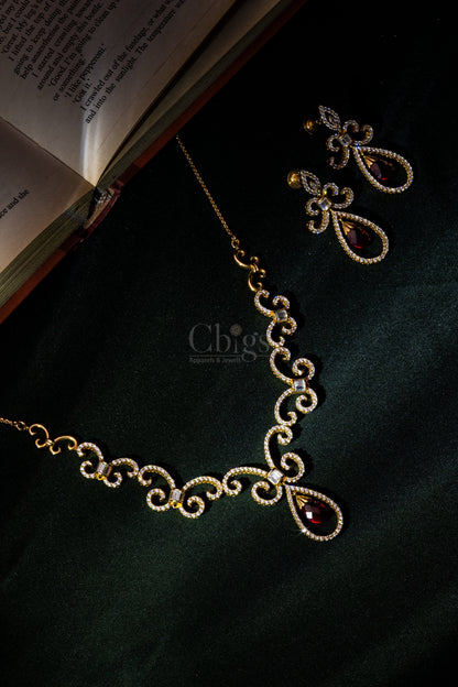 Ruby Scroll Vine Diamond Crush Necklace Set