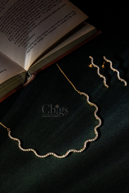 Wave Sparkle Diamond Crush Necklace Set