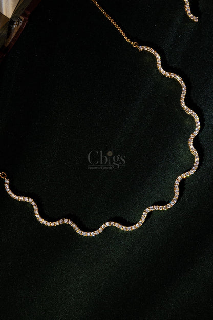 Wave Sparkle Diamond Crush Necklace Set