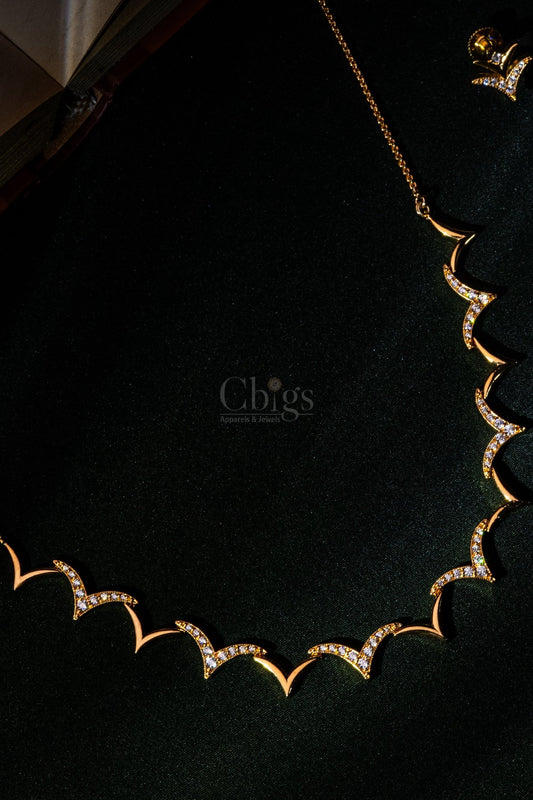 Chevron Leafline Diamond Crush Necklace Set