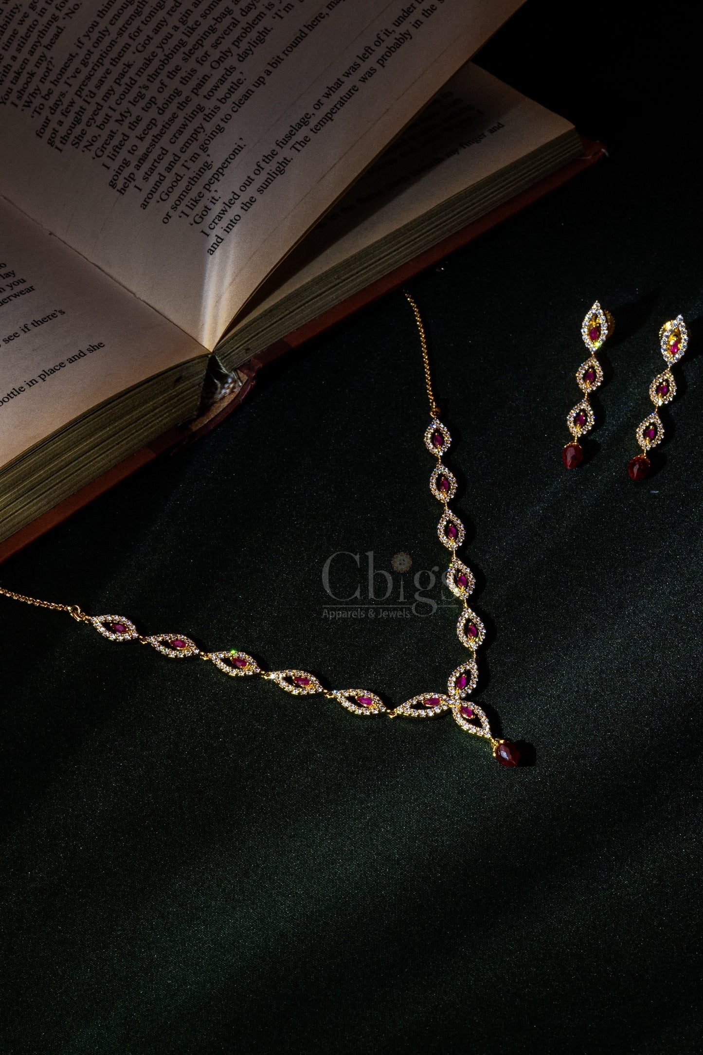 Ruby Marquise Drop Diamond Crush Necklace Set