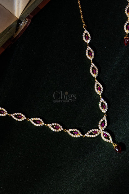 Ruby Marquise Drop Diamond Crush Necklace Set