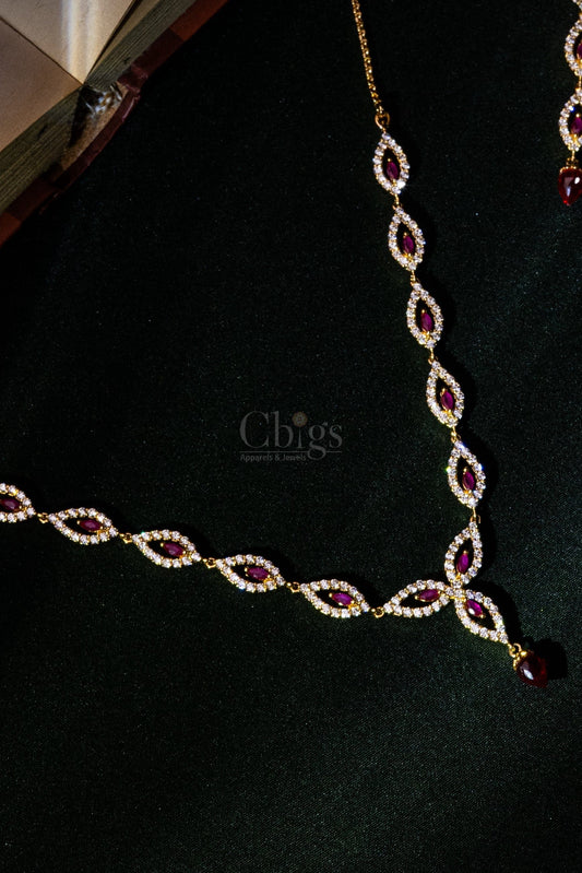 Ruby Marquise Drop Diamond Crush Necklace Set