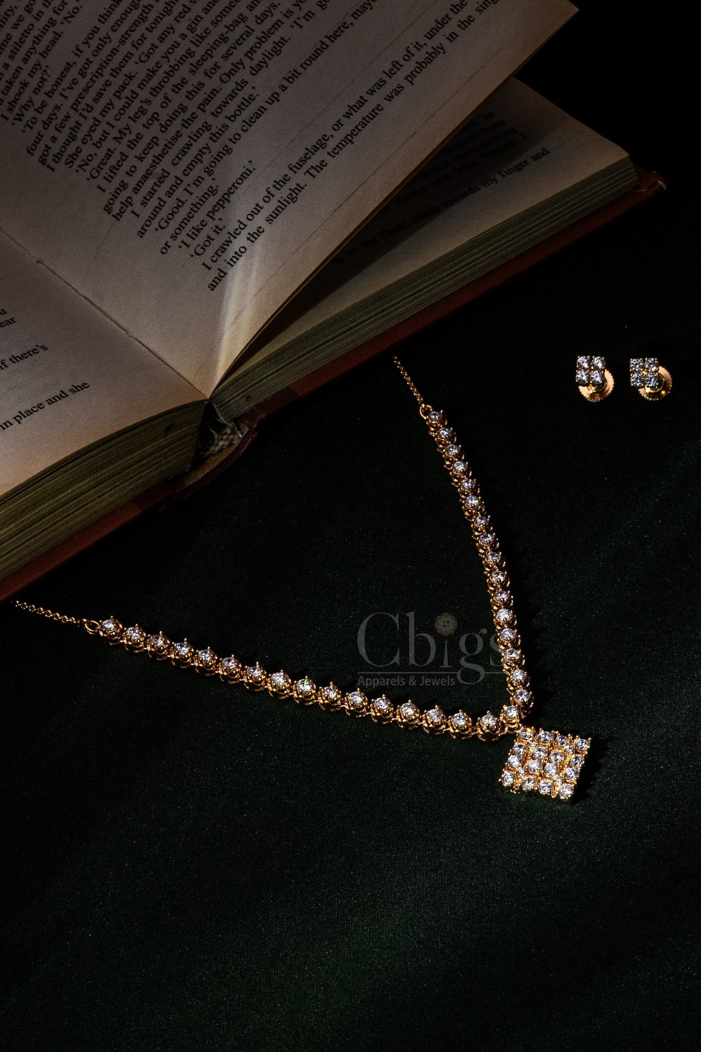 Square Drop Lariat Diamond Crush Necklace Set