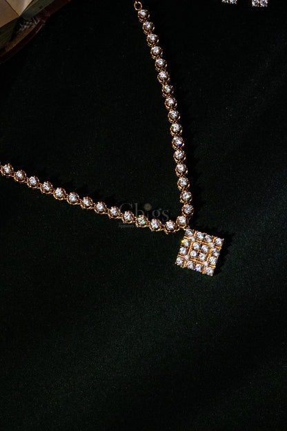 Square Drop Lariat Diamond Crush Necklace Set