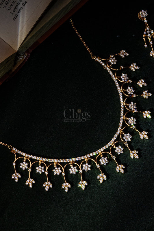 Regal Scroll Drop Diamond Crush Necklace Set