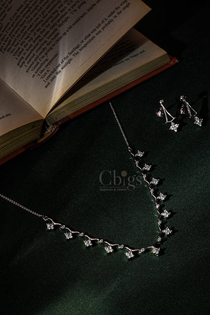 Silver Star Drop Diamond Crush Necklace Set