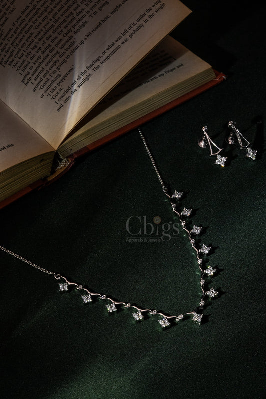Silver Star Drop Diamond Crush Necklace Set