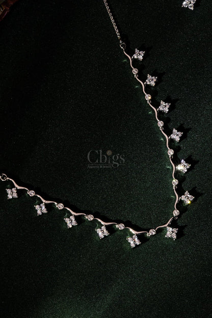 Silver Star Drop Diamond Crush Necklace Set