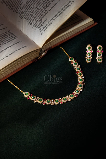 Emerald Ruby Rosette Diamond Crush Necklace Set
