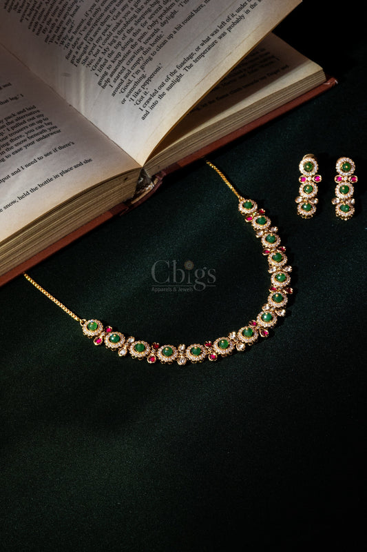 Emerald Ruby Rosette Diamond Crush Necklace Set