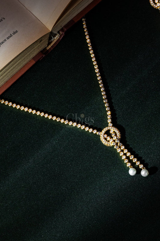 Pearl Drop Stream Diamond Crush Necklace Set