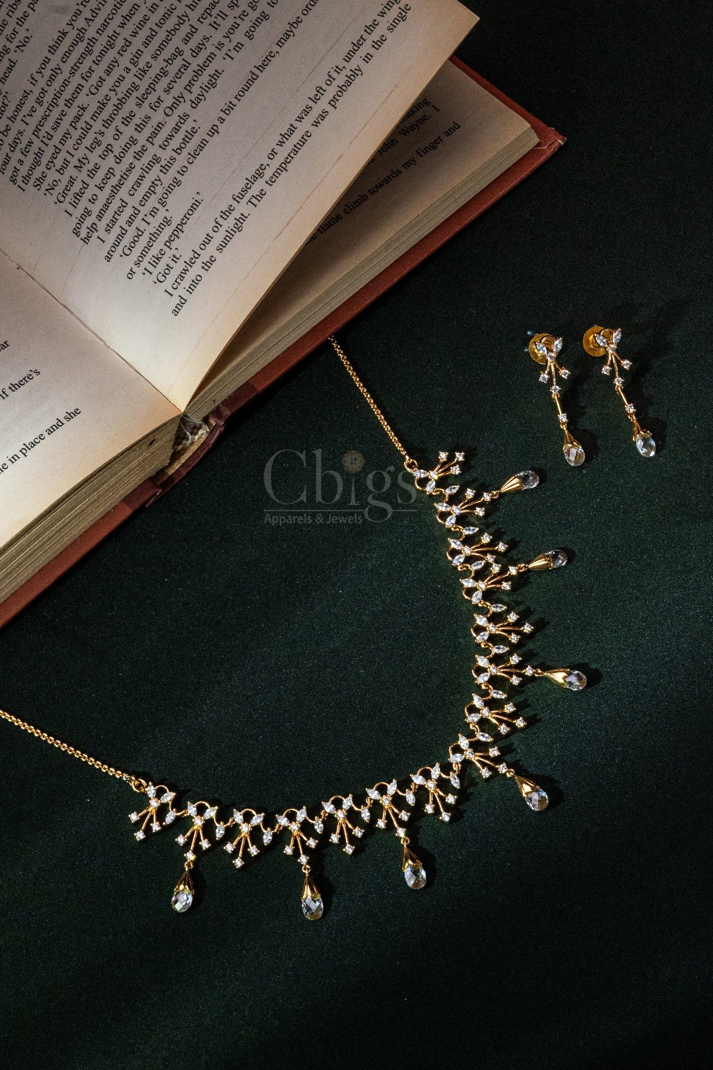 Crystal Vine Drop Diamond Crush Necklace Set