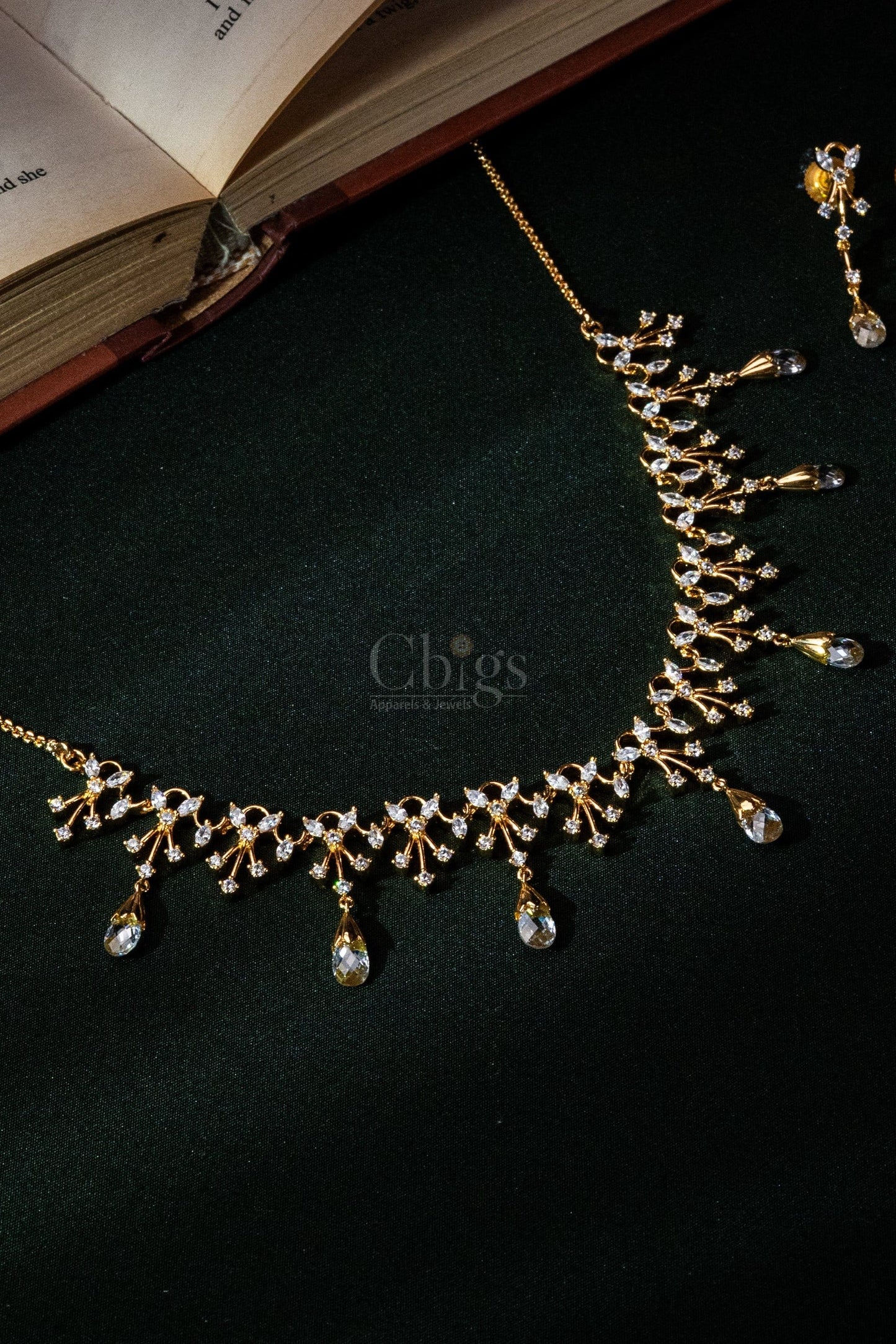 Crystal Vine Drop Diamond Crush Necklace Set