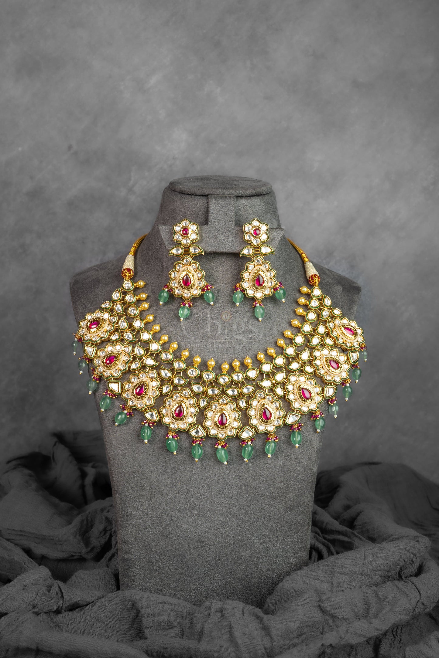 Multicolor DC Kundan Pearl Drop Necklace Set (VS-213)