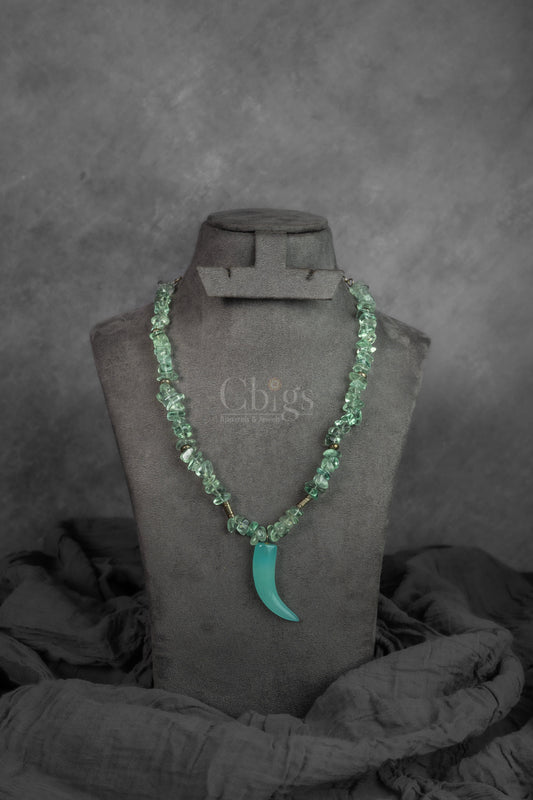 Aqua Stone Beaded Pendant Necklace 