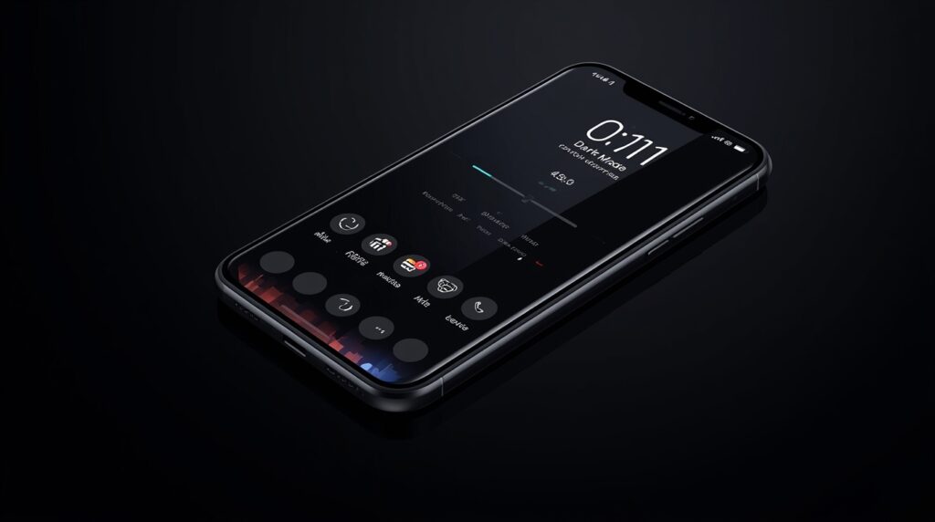 Dark mode enabled on smartphone screen to save battery on OLED display