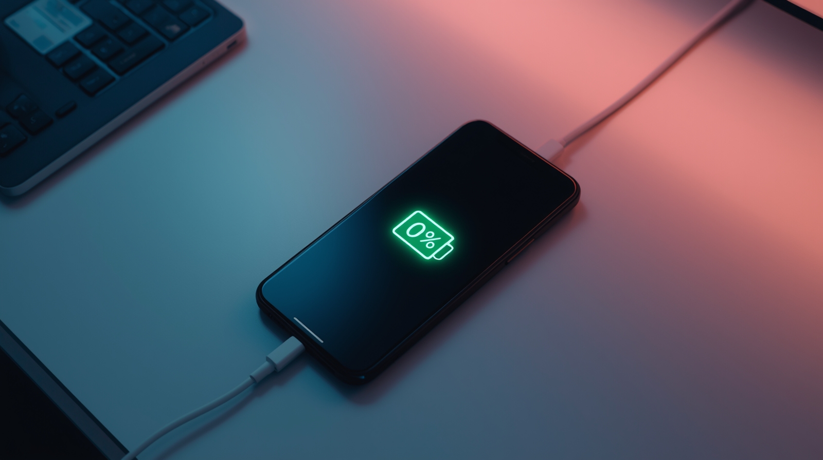 Smartphone showing 0% battery charging - phone battery drain illustration